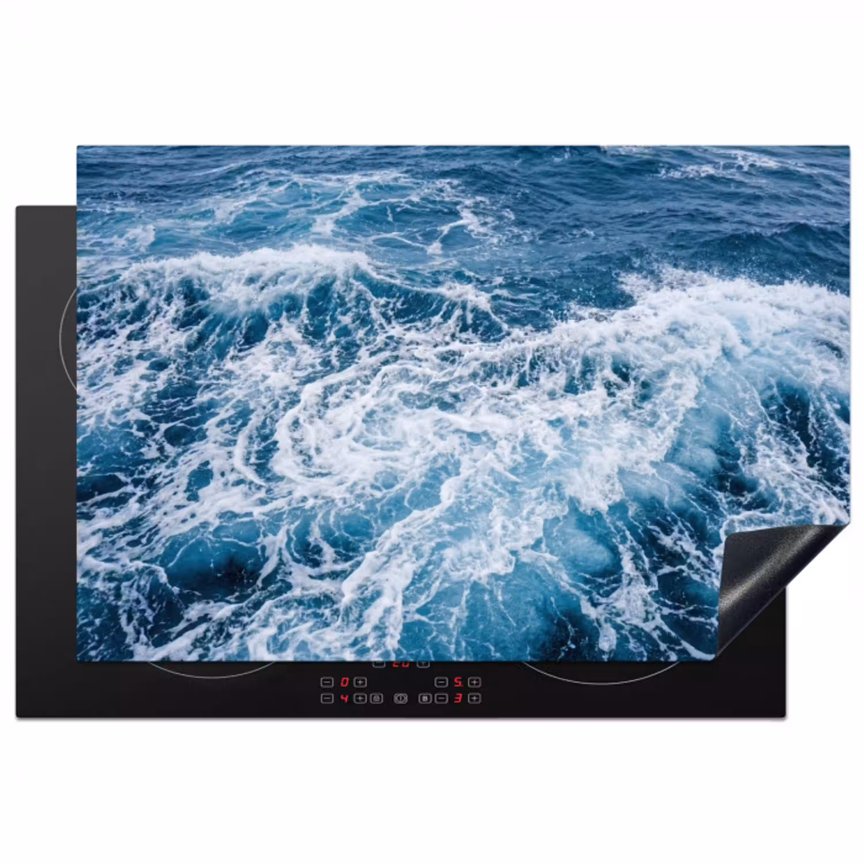 Golven - Oceaan - Blauw Inductie beschermer vinyl 3mm klein -3d