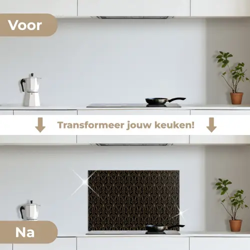 Goud - Zwart - Lijnen keuken achterwand spatscherm klein 900 -voor_na_NL