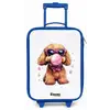 Bruine hond met roze bril en kauwgombal Kinderkoffer - Blauw klein -zz3dotto