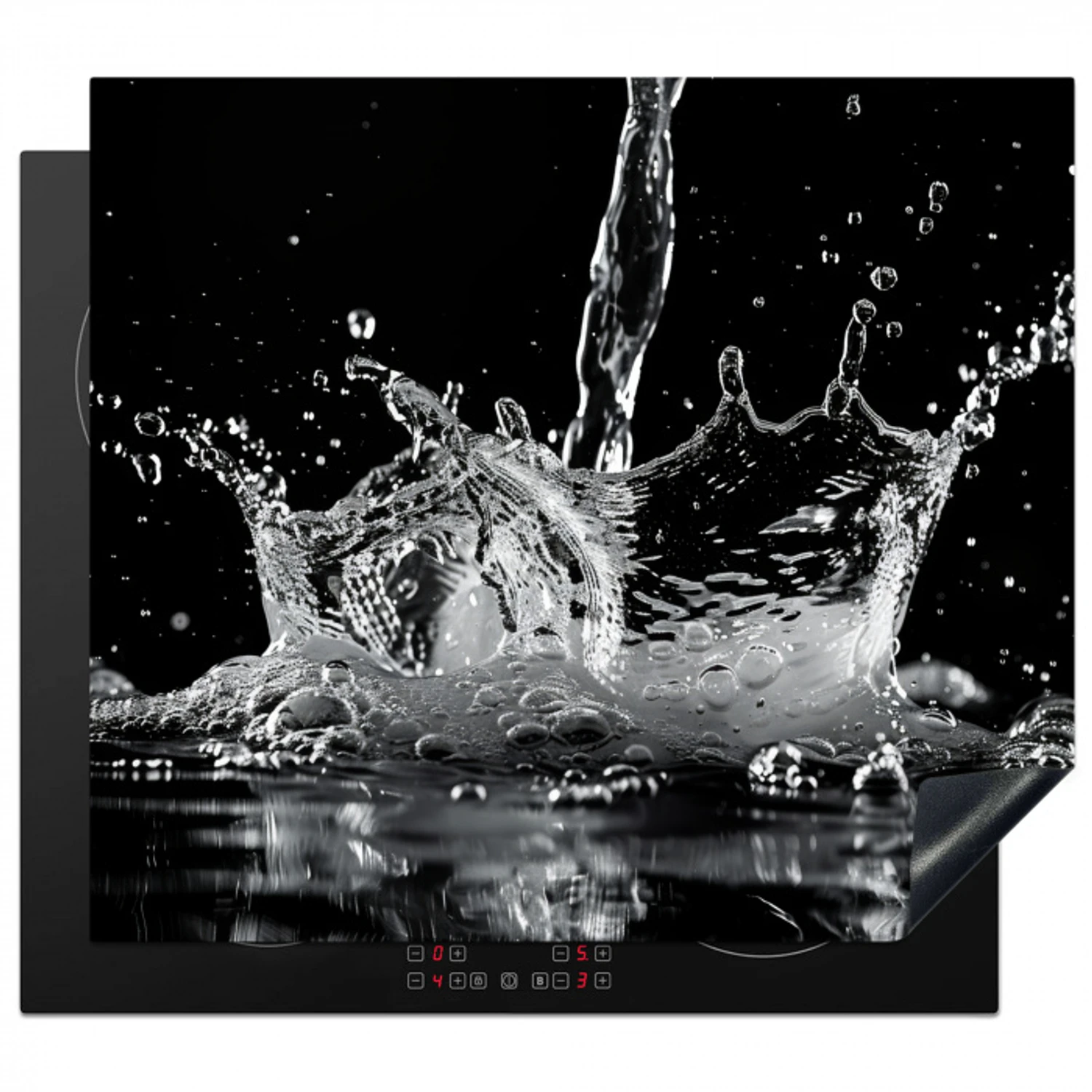 Water - Splash - Zwart Inductie beschermer vinyl 3mm middel -3d
