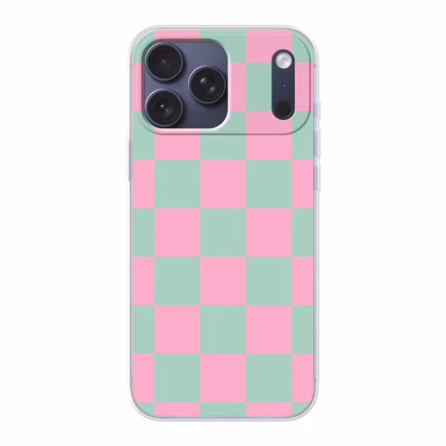 Telefoonhoesje Softcase - Schaakbord patroon - Groen - Roze - Blokjes