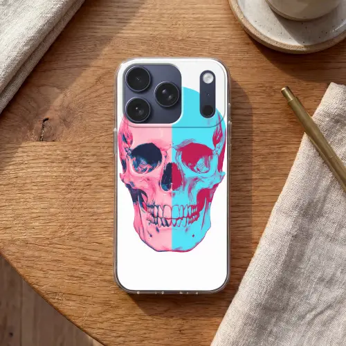 Schedel - Grafisch - Roze - Verdeeld Telefoonhoesje iPhone 17 Pro klein -sfeer1