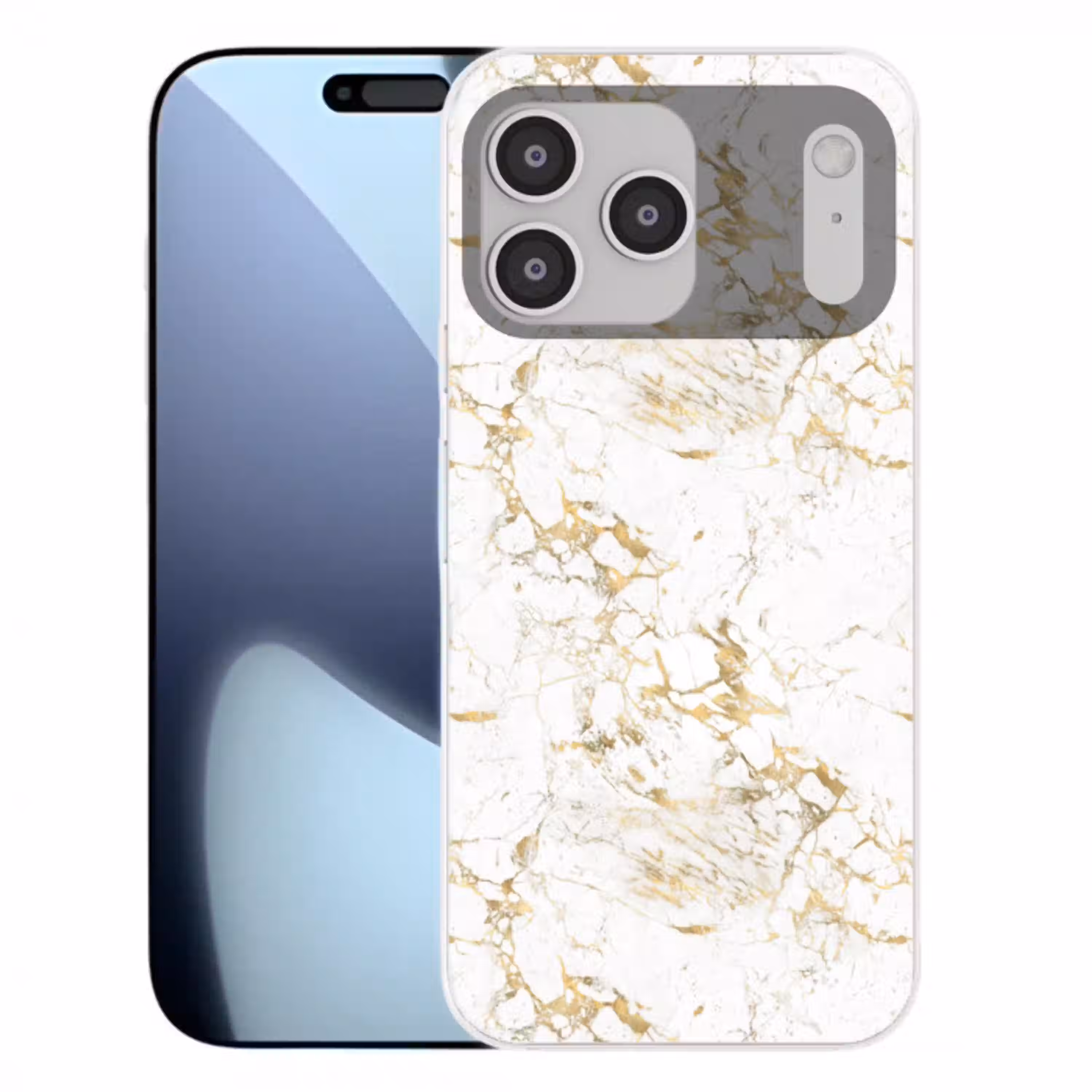 Wit - Marmer - Luxe - Goud Telefoonhoesje iPhone 17 Pro Max klein 879 -3d