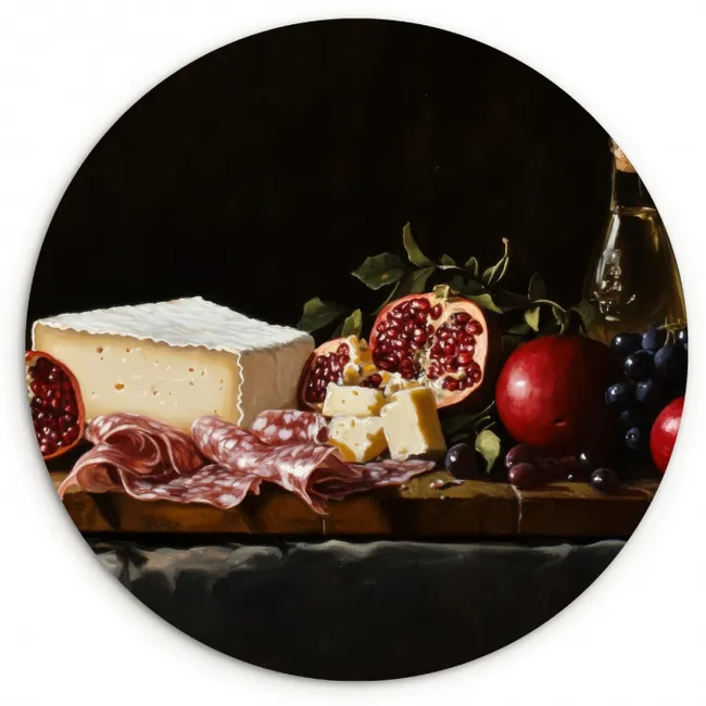 Stilleven - Vintage - Borrelplank KitchenYeah - Keuken - Wandcirkel Forex klein -3d