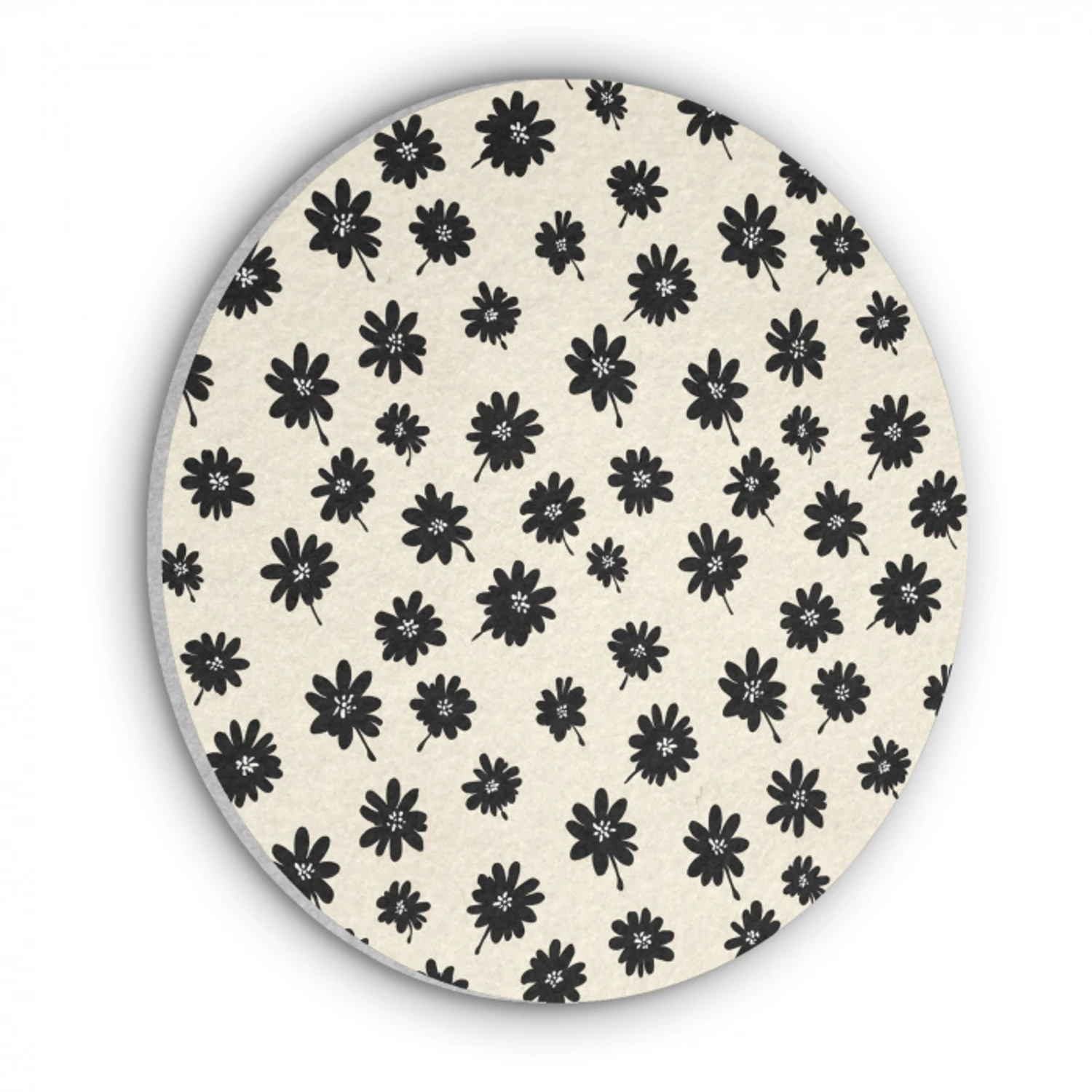 Madeliefjes - Grafisch - Zwart - Beige Akoestische PET Vilt - Rond klein 838 -3d