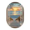 Doorkijk - Strand - Pad - Zonsondergang Wandcirkel Ovaal Glas middel -3d
