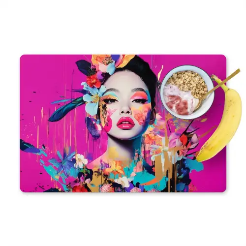 Vrouw - Portret - Abstract - Paars Placemat vinyl groot -zzzproduct_Kitchenyeah-website