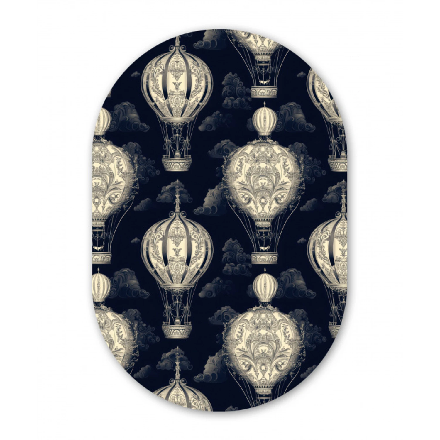 Luchtballonnen - Wolken - Patroon - Donkerblauw Wandcirkel Ovaal Aluminium middel 839 -3d