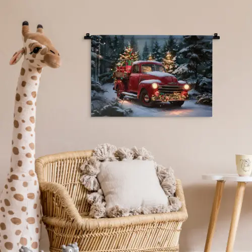 Kersttruck - Sneeuwbos - Rood Wandkleed katoen klein -wsfeer5_kind