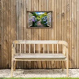 Doorkijk - Hortensia - Pad - Natuur Tuinposter op houten frame 2 cm dik klein -sfeer4