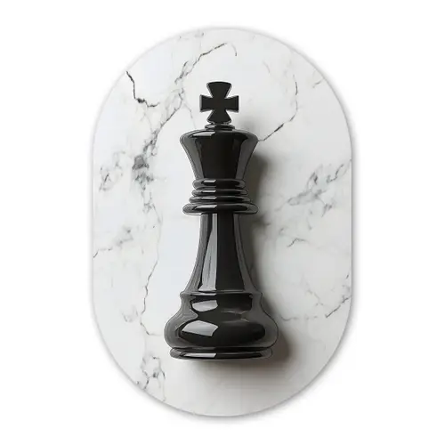 Schaakstuk - Koning - Zwart - Marmer Wandcirkel Ovaal Glas middel -3d