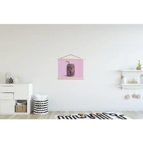 Frisdrankblikje - Bloemenpatroon - Edelstenen - Kleurrijk textielposter latten blank klein -kinderkamer