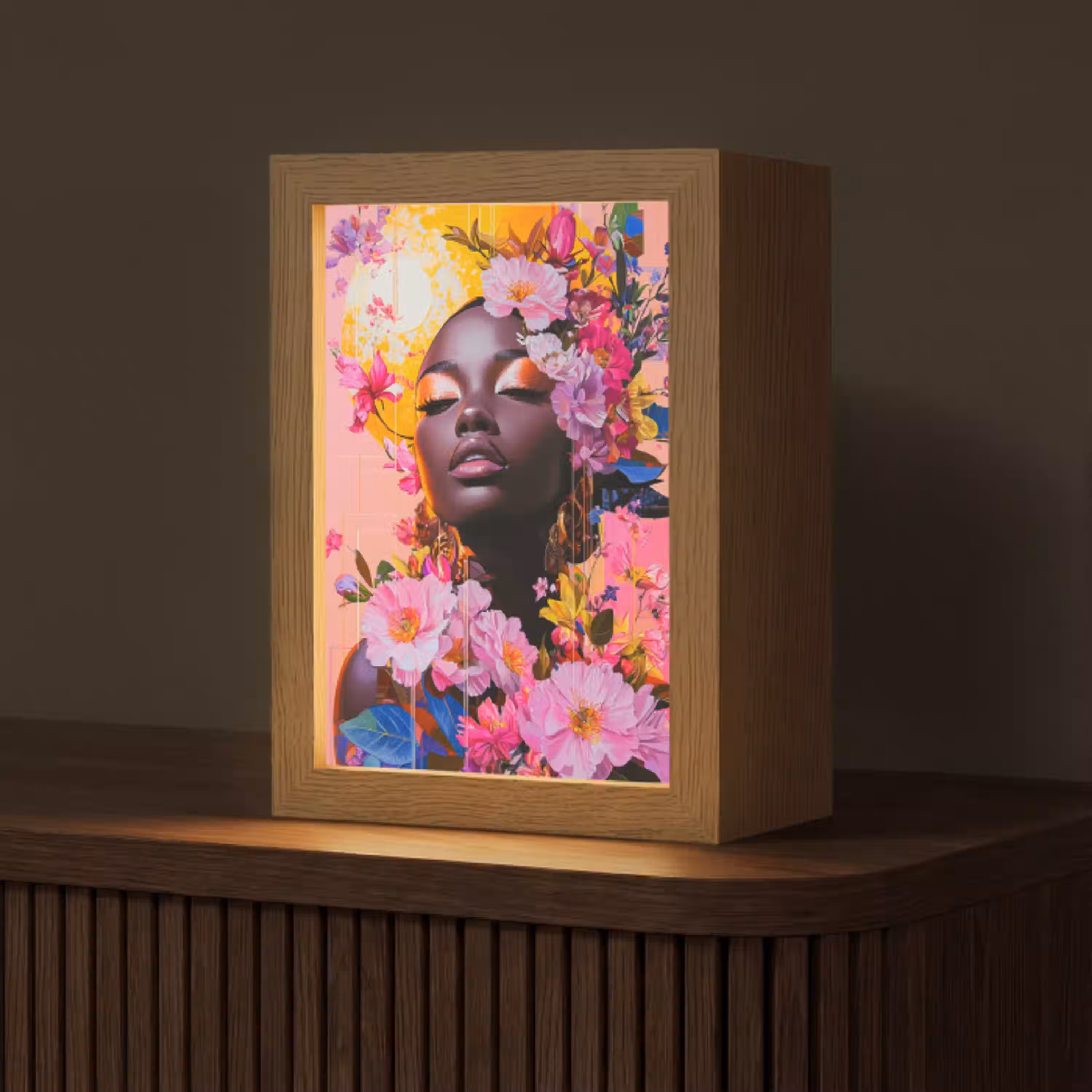 Kleurrijk - Bloemen - Vrouw - Zon Light Box met kabel (Tafellamp) klein -z3d_website