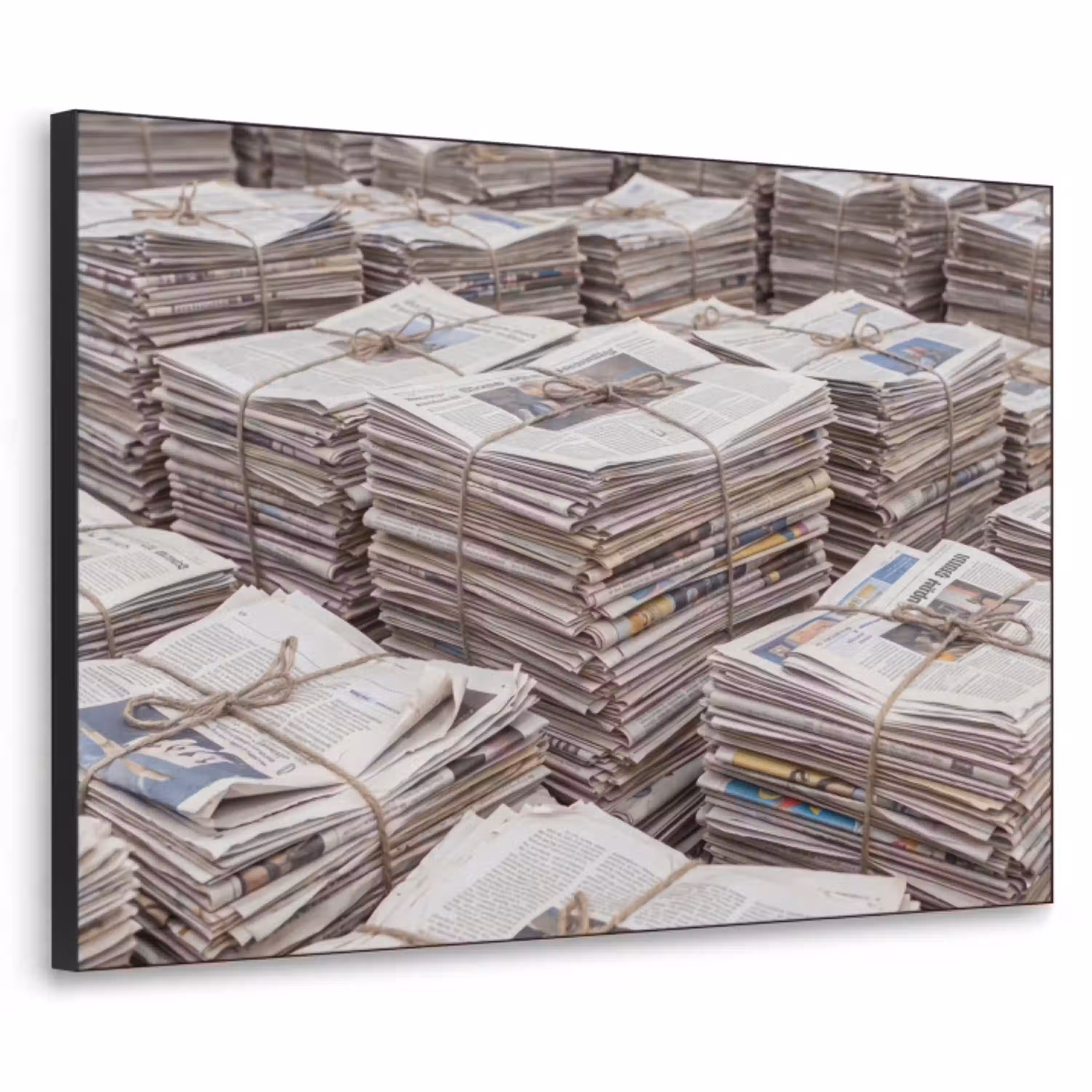 Kranten - Stapels - Touw - Informatie - Vintage Textielframe zwart klein -3d