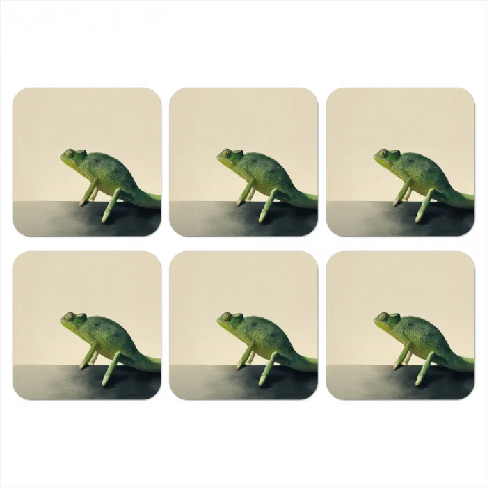 Kameleon - Groen - Minimalistisch onderzetter kurk middel -3d
