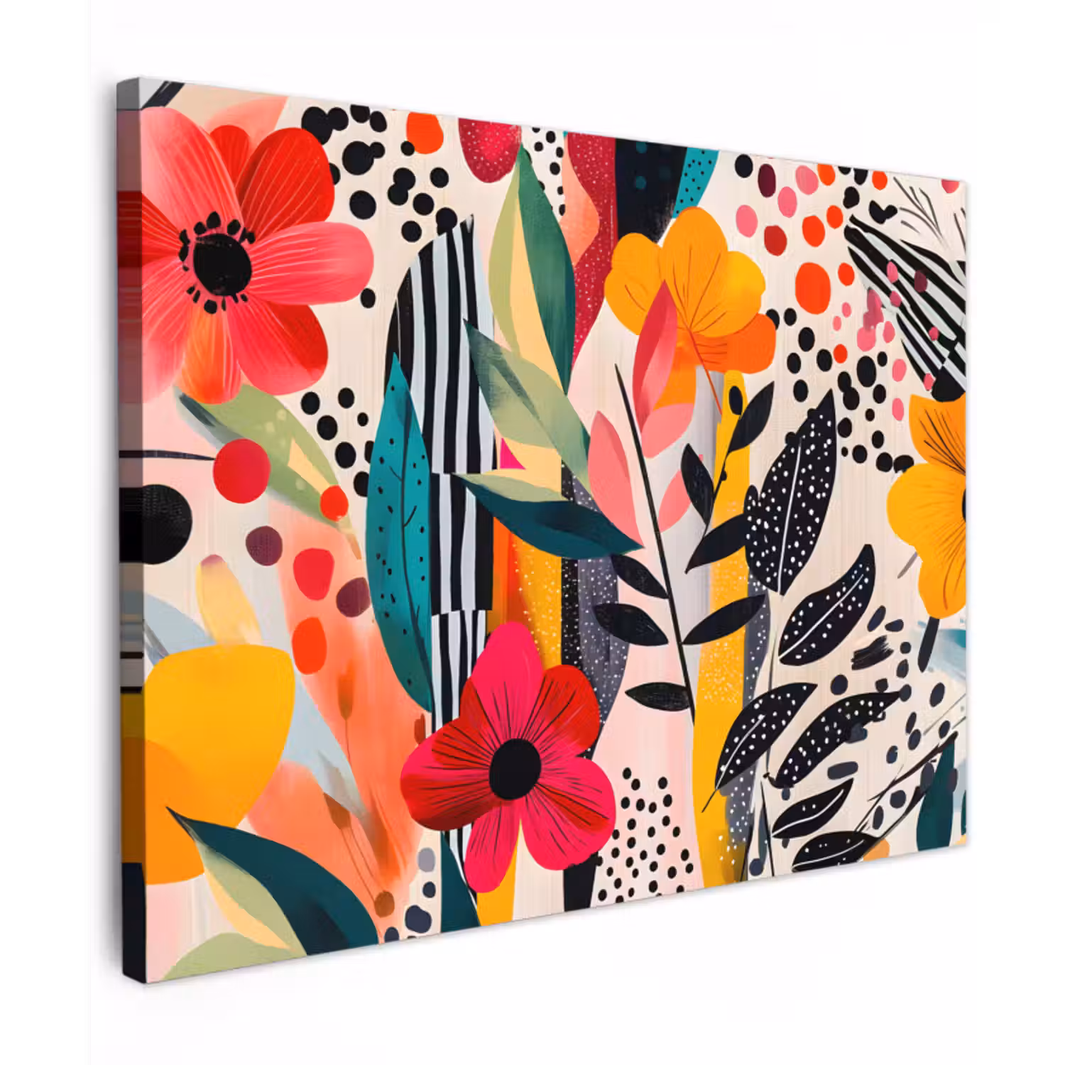 Canvas schilderij - Bloemen - Bladeren - Abstract - Kleurrijk