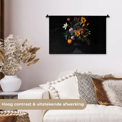 Zonnebloemen - Boeket - Kleurrijk Wandkleed katoen klein -sfeer1