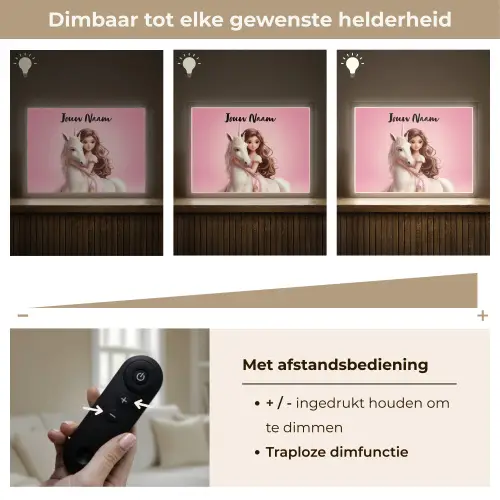 Prinses - Roze - Eenhoorn Light Box met batterij (Wandlamp kind) middel -USP_dimbaarNL