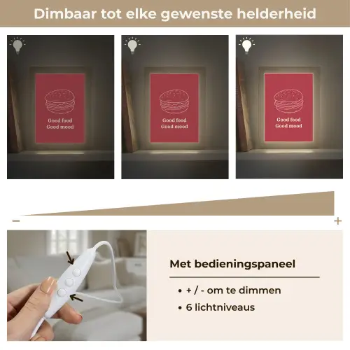 Dieprood - Lijntekening - Tekst - Hamburger Light Box met kabel (Tafellamp) klein -USP_dimbaarNL