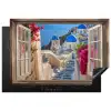 Doorkijk - Santorini - Landschap - Blauw - Grieks Inductie beschermer vinyl 3mm klein -3d