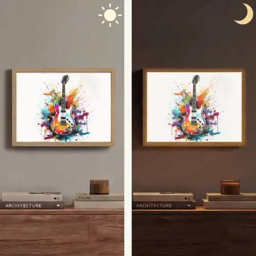 Gitaar - Graffiti - Muziek - Wit Light Box met batterij (Wandlamp) middel -sfeer3