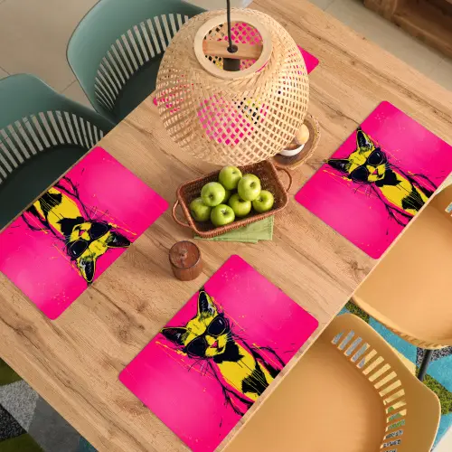 Kat - Art - Zonnebril - Roze Placemat vinyl groot -zzsfeer5_Kitchenyeah-website