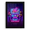 Gaming - Neon - Play - Blauw - Nacht - Controller fotolijst zwart zonder passe partout klein -3d