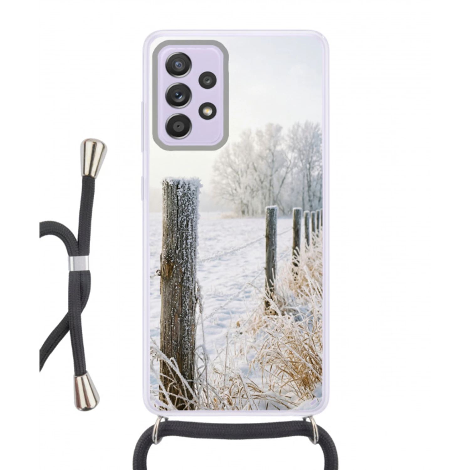 Hek - Sneeuw - Mist - Platteland - Nostalgisch Hoesje Samsung Galaxy A52 5G met koord klein -3d