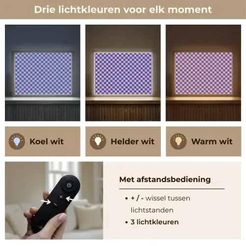 Dambord - Blauw - Patroon - Roze Light Box met batterij (Wandlamp kind) middel -USP_lichtkleurNL