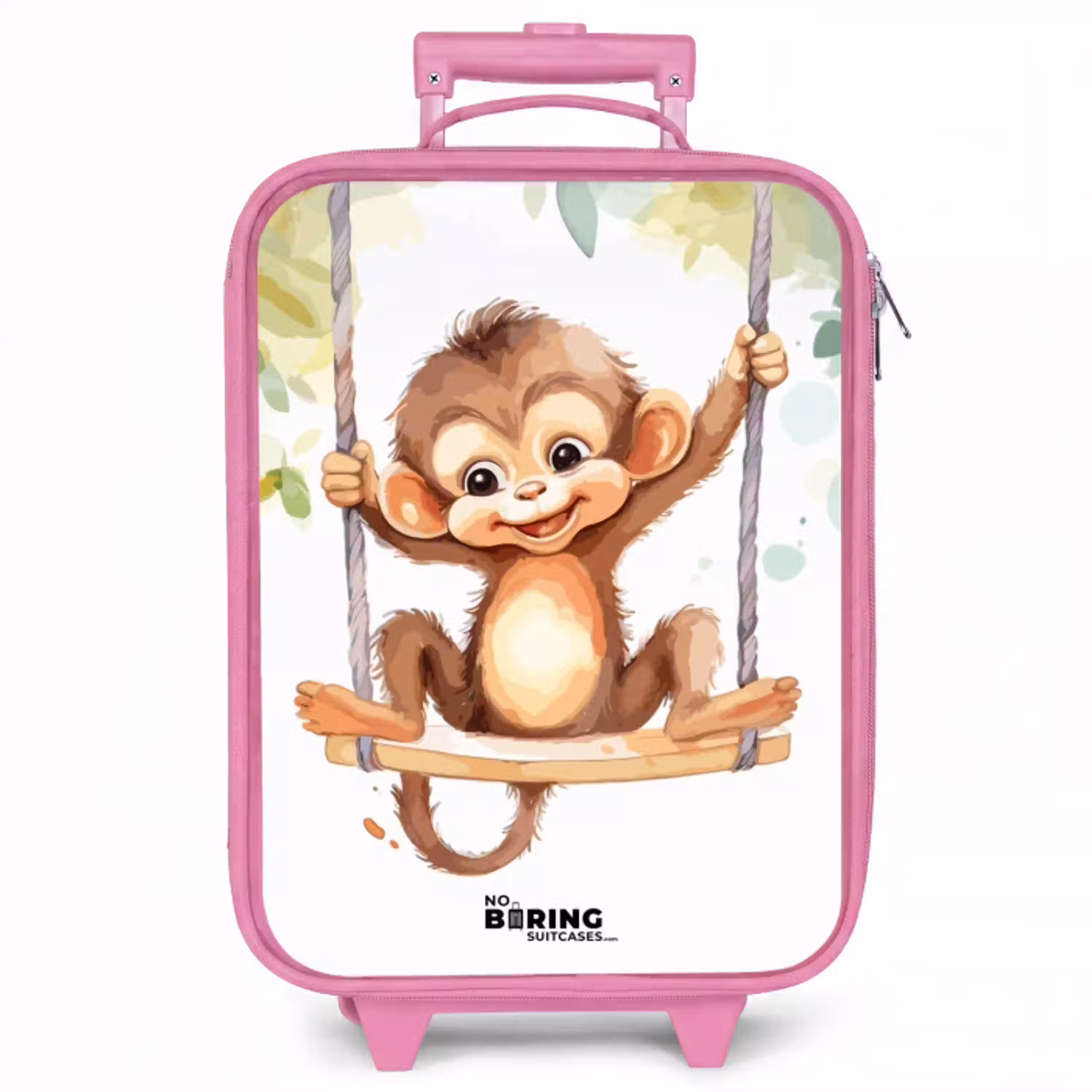 Vrolijk aapje op een schommel illustratie Kinderkoffer - Roze klein -zzz_website3d