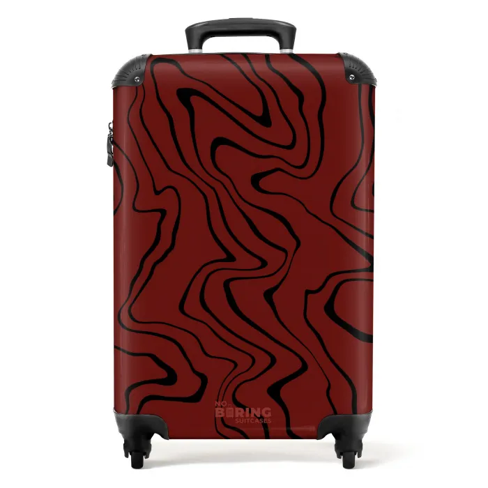 Rode achtergrond met abstracte zwarte lijnen NBS - Handbagage koffer - Kinderen Unisex middel -productfoto_recht
