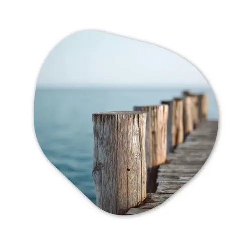 Houten steiger - Helderblauwe lucht Wandcirkel Organisch Forex 3mm klein -3d