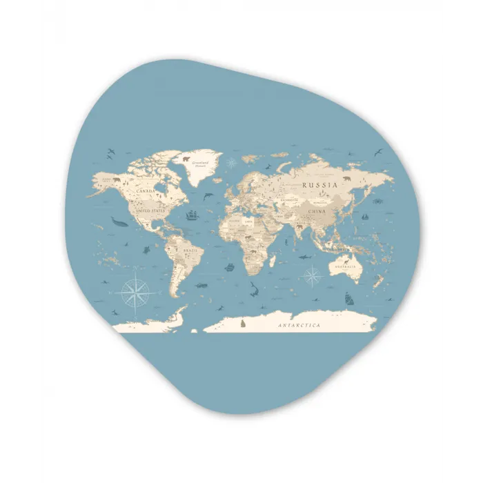 Wereldkaart - Oceaan - Realistisch - Blauw Wandcirkel Organisch Plexiglas middel -3d