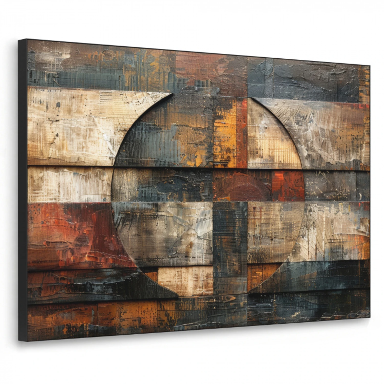 Kunst - Bruin - Abstract - Hout motief Textielframe zwart klein -3d