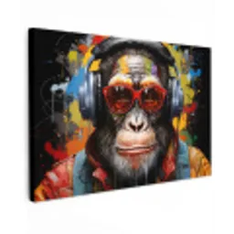 Chimpansee - Aap - dieren - Graffiti - Bril - Koptelefoon - Kleuren canvas 2cm klein -z3d