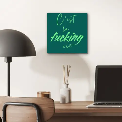 c'est la fucking vie - Groen - Handgeschreven aluminium wit klein -sfeer5