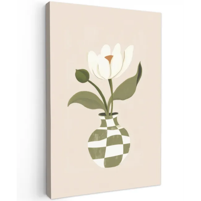 Vaas - Geruit - Bloem - Groen Tuinposter op houten frame 2 cm dik klein -3d