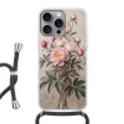 Pioenrozen - Boeket - Roze Hoesje iPhone 16 Pro Max met koord klein -3d
