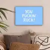 Blauw - Wit - You fuckin rock canvas 2cm klein -sfeer1