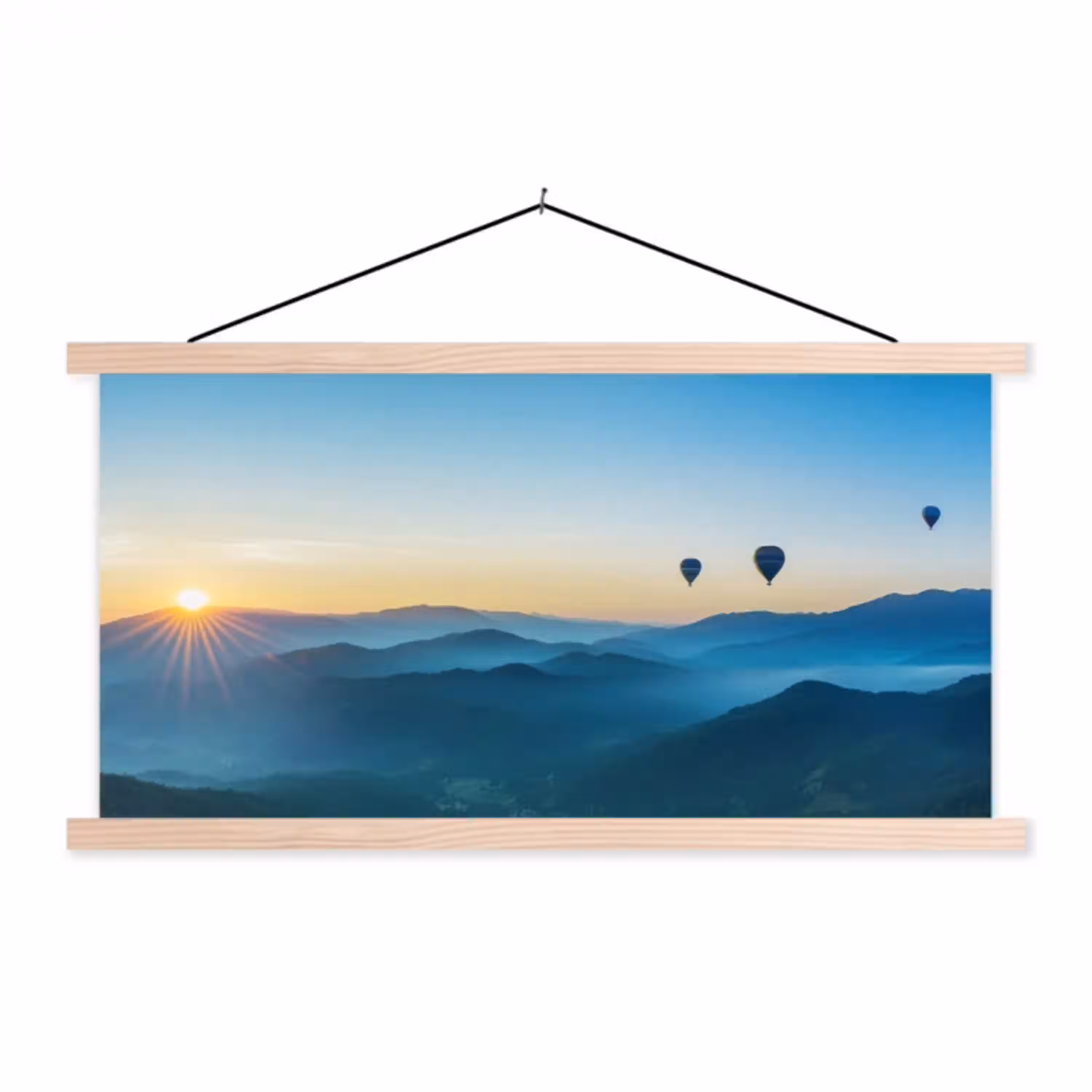 Luchtballonnen - Bergen - Zonsopgang - Landschap textielposter latten blank klein -3d