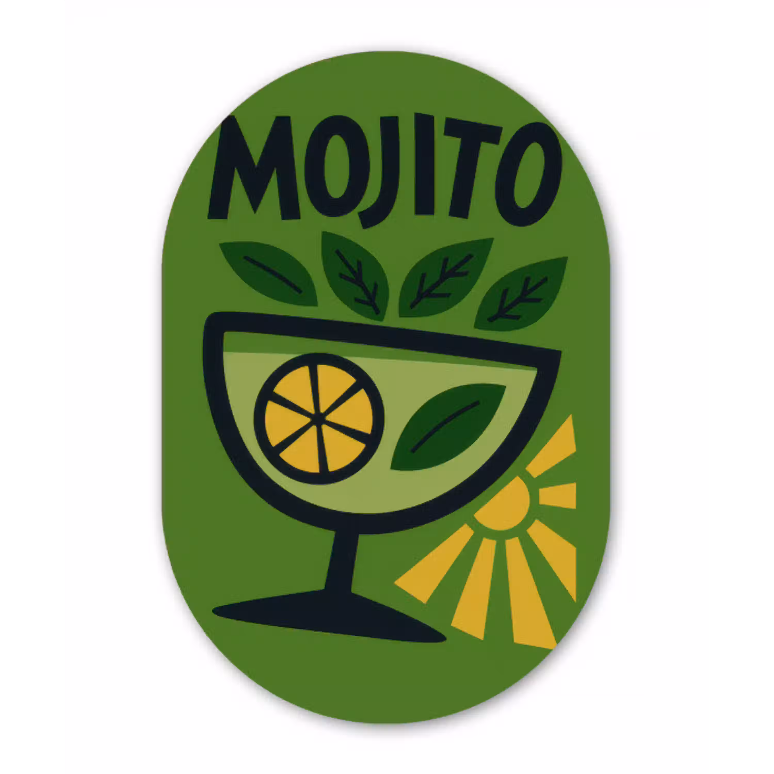 Mojito - Cocktail - Citroen - Groen Wandcirkel Ovaal Aluminium middel -3d