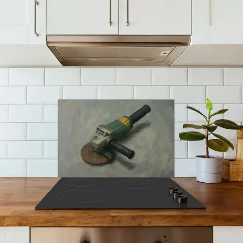 Haakse slijper - Schilderij - Gereedschap keuken achterwand spatscherm klein -sfeer2