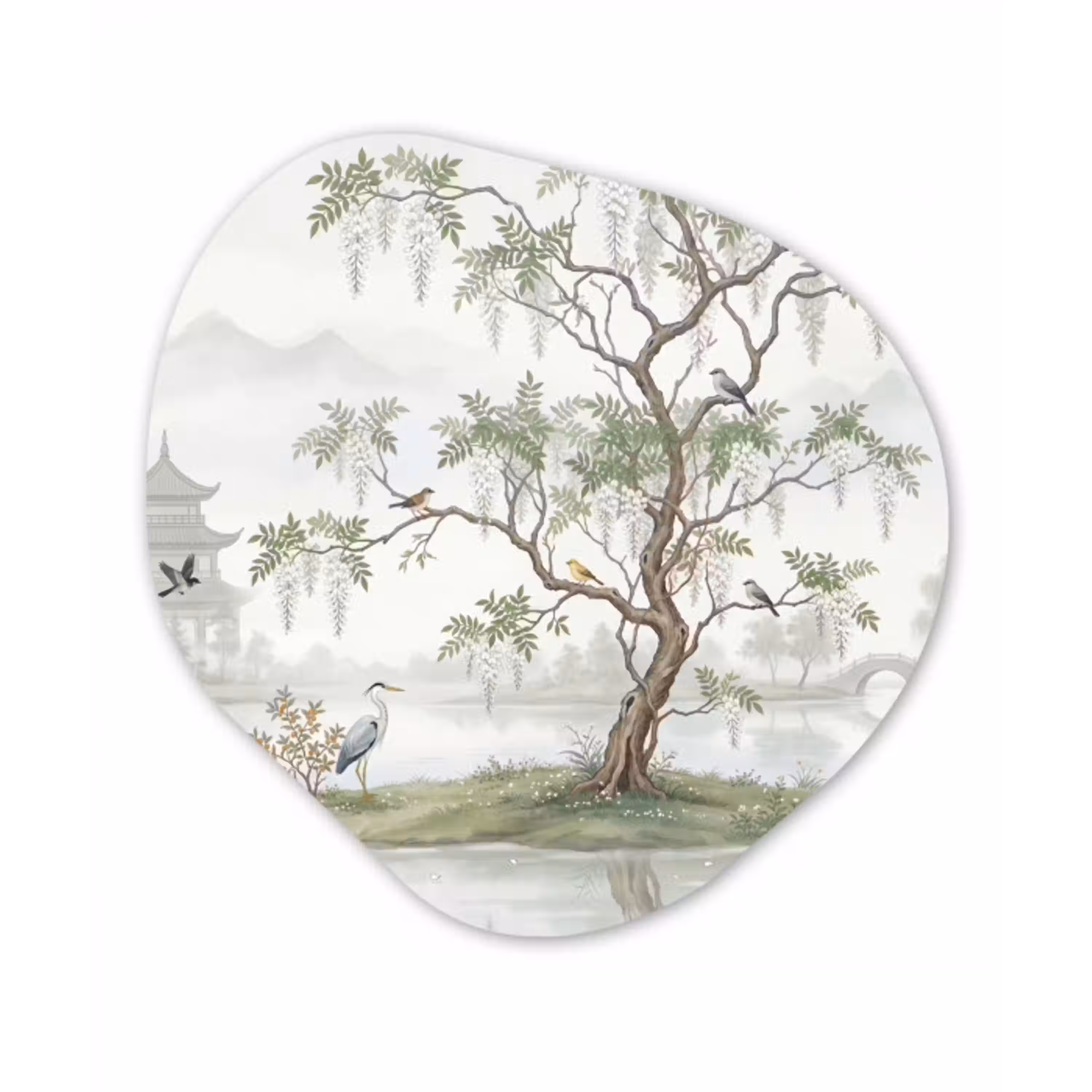 Reiger - Landschap - Groen Wandcirkel Organisch Aluminium middel -3d