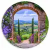 Doorkijk - Toscane - Landschap - Poort Wandcirkel kunststof plaat 5mm dik klein -3d