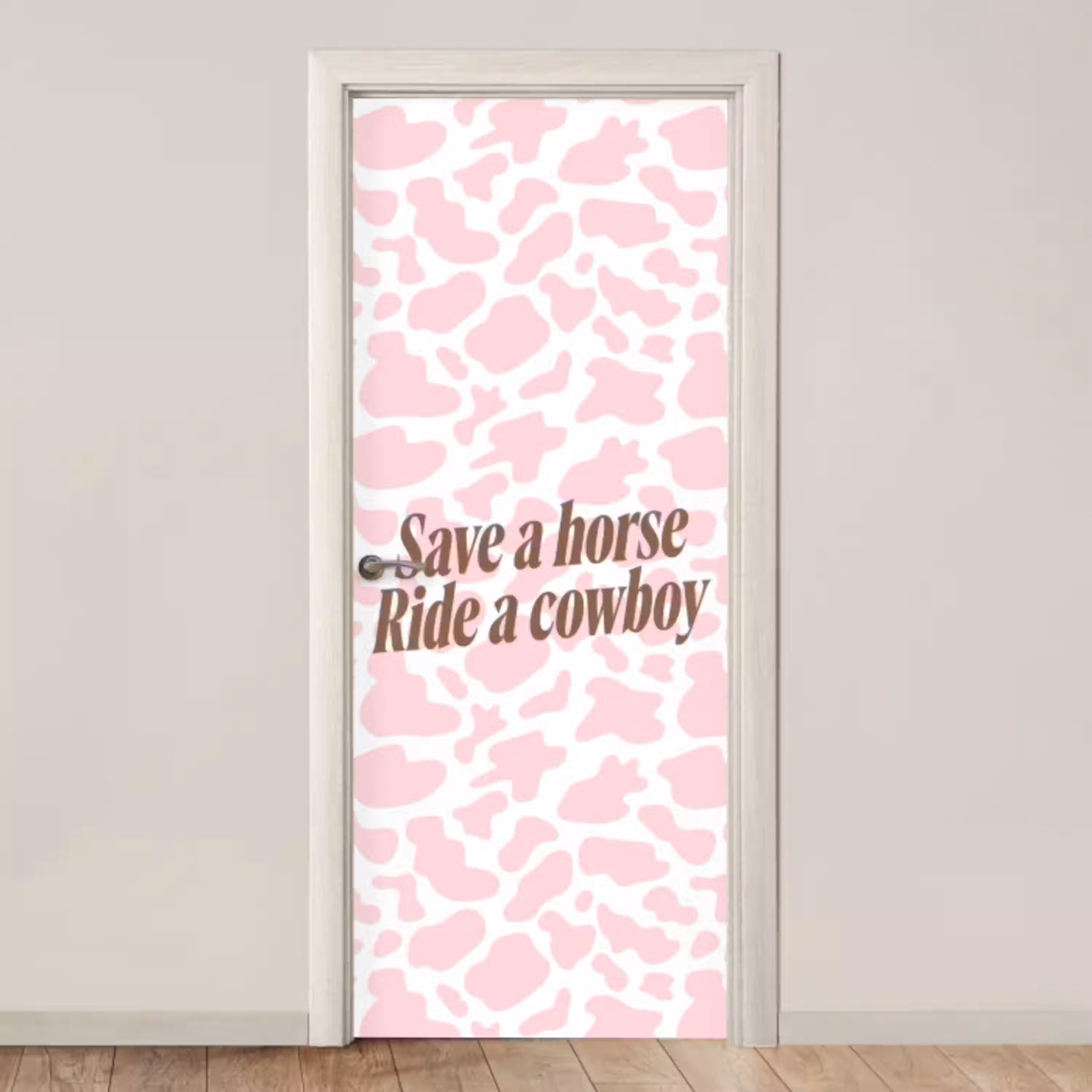 Koeienprint - Roze - Cowboy - Horse deurposter klein -3d_beige