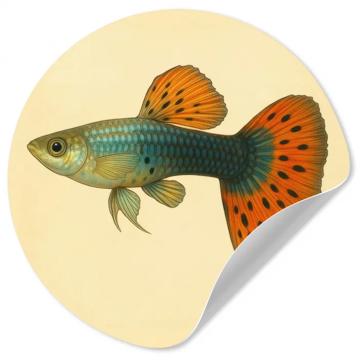 Vis - illustratie - Stippen - Oranje Wandcirkel behangsticker klein -3d