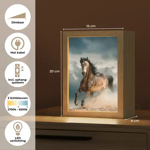 Paard - Dieren - Bruin - Natuur Light Box met kabel (Tafellamp) klein -USP_NL