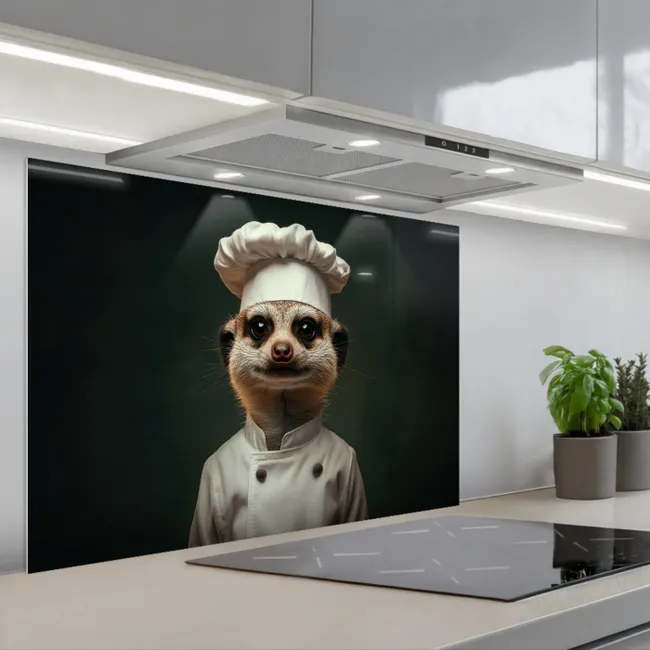 Spritzschutz Küche - Tier - Koch - Erdmännchen