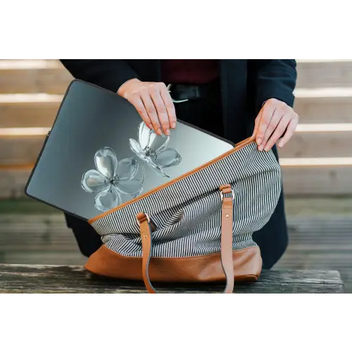 Kristal - Bloemen - Grijs laptophoes neopreen klein -tas