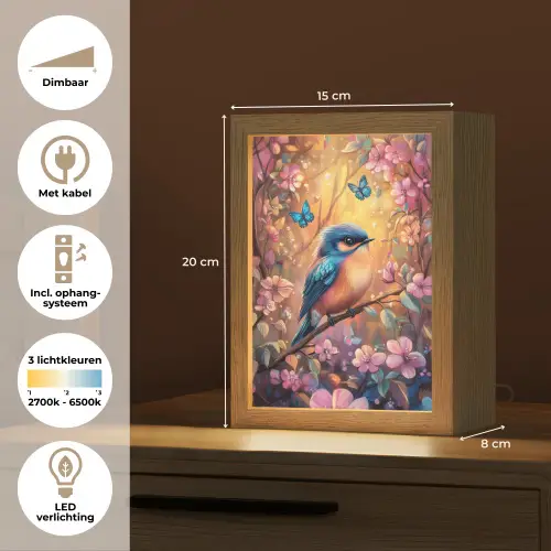 IJsvogel - Sprookjesbos - Roze - Bloemen Light Box met kabel klein -USP_NL